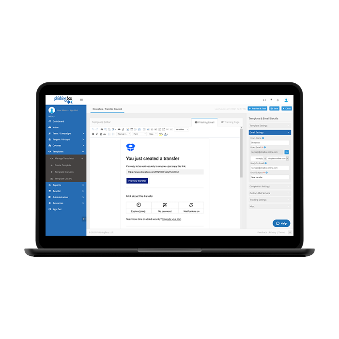 PhishingBox Security Awareness Training Provider and Phishing Simulation Dashboard
