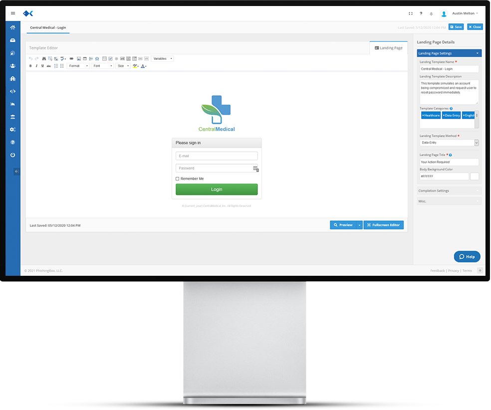 Phishing Email Template Editor for simulated Phishing Attacks